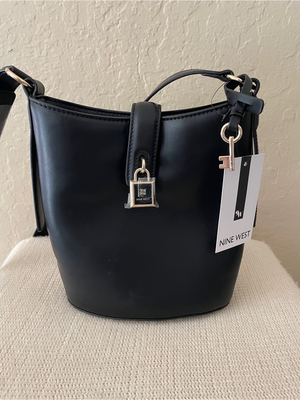 Nine West Black Bucket Crossbody with Gold Charm